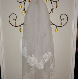 Ivory Two Tier Lace Floral Embroidered Veil